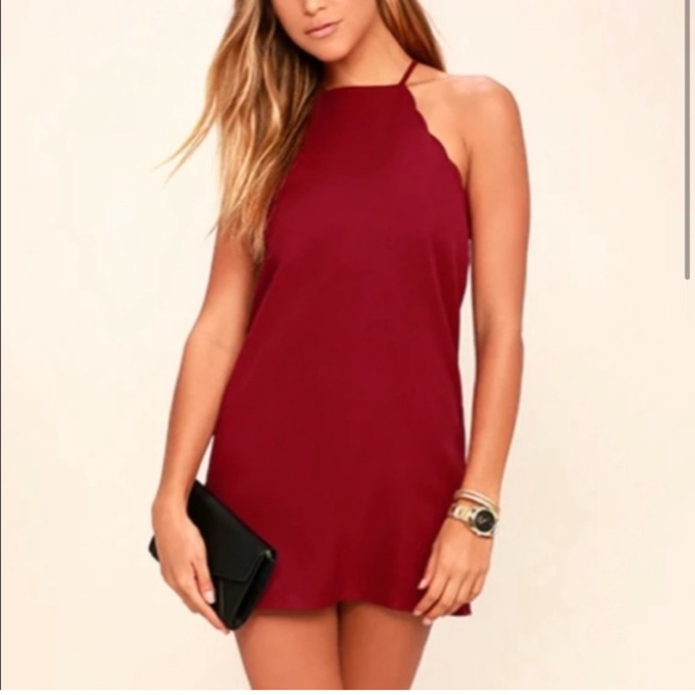 Lulu’s red scalloped bodice short dress S